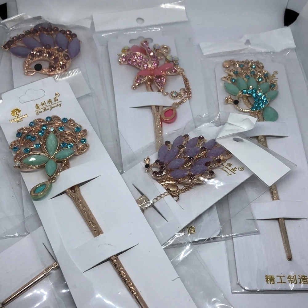 RHINESTONE Metal Hair Stick Chinese Asian Hairpin Chignon  Regal New